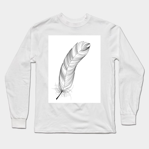 Black and White Feather Long Sleeve T-Shirt by MamaODea